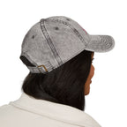 Embroidered Vintage Dad Cap — Distressed Grey Baseball Hat with Pink Script