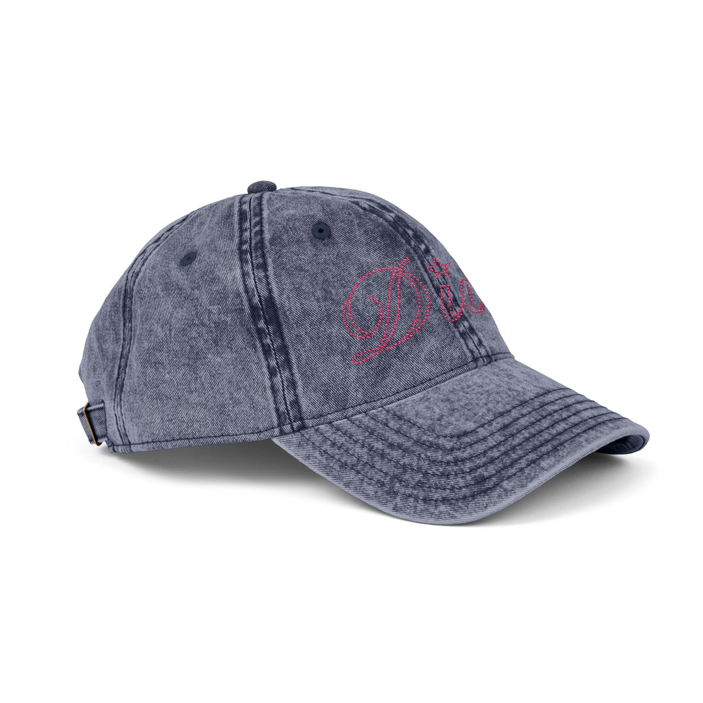Embroidered Vintage Dad Cap — Distressed Grey Baseball Hat with Pink Script