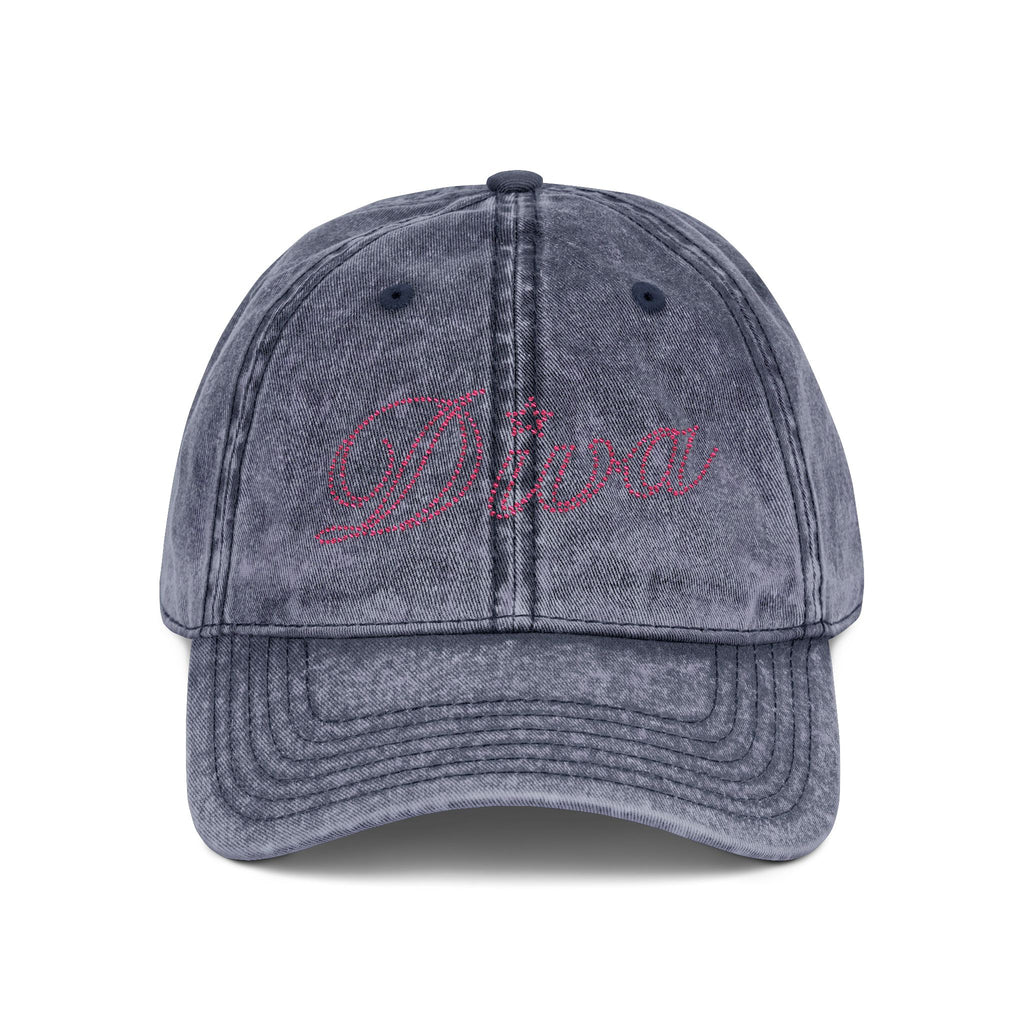 Embroidered Vintage Dad Cap — Distressed Grey Baseball Hat with Pink Script