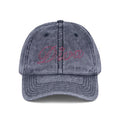 Embroidered Vintage Dad Cap — Distressed Grey Baseball Hat with Pink Script