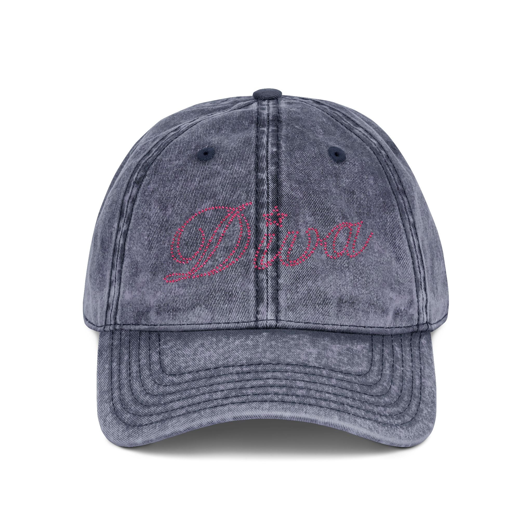 Embroidered Vintage Dad Cap — Distressed Grey Baseball Hat with Pink Script