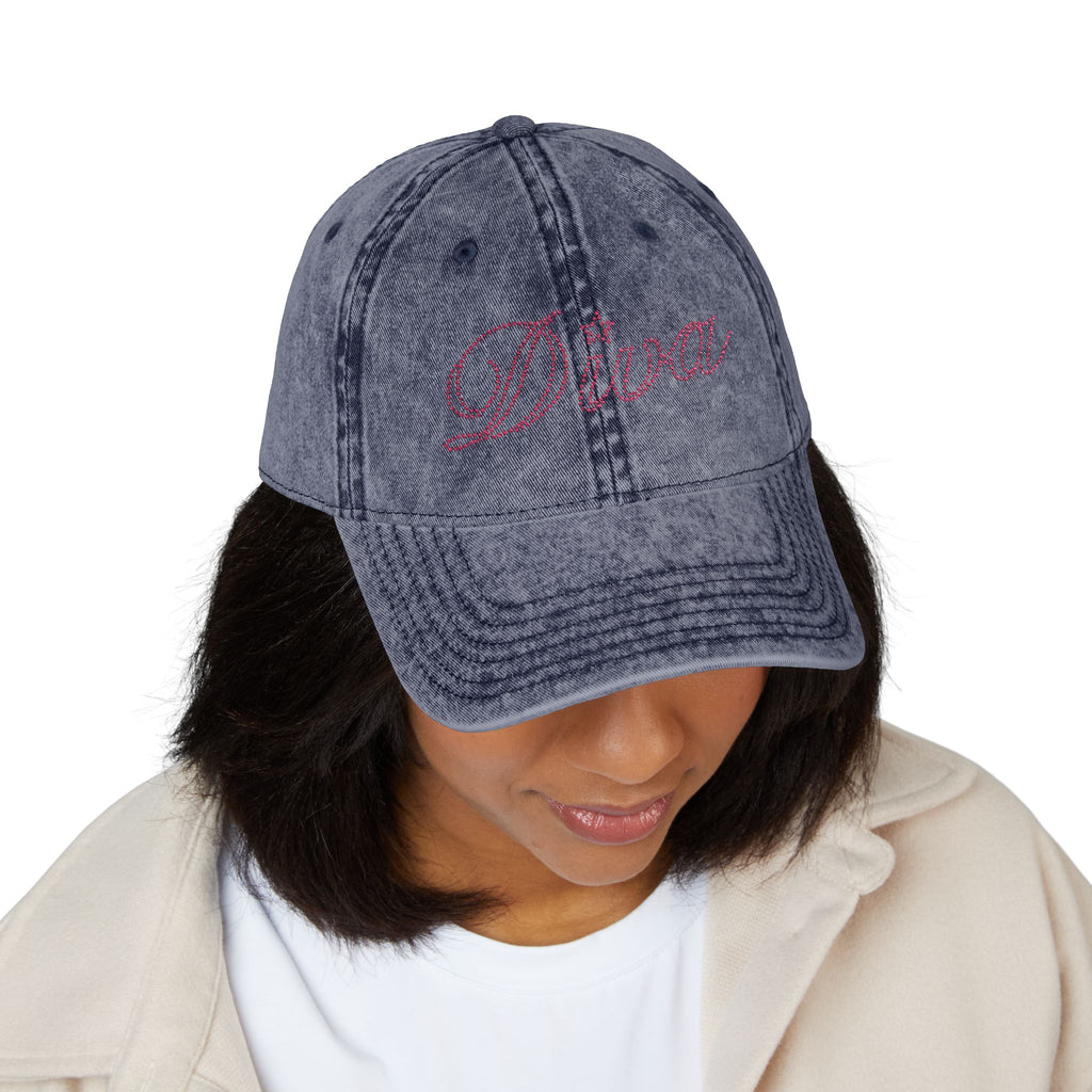 Embroidered Vintage Dad Cap — Distressed Grey Baseball Hat with Pink Script
