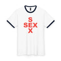 Ringer Tee — Bold 'S SEX X' Graphic Tee (Retro Red Print)