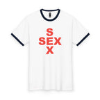 Ringer Tee — Bold 'S SEX X' Graphic Tee (Retro Red Print)