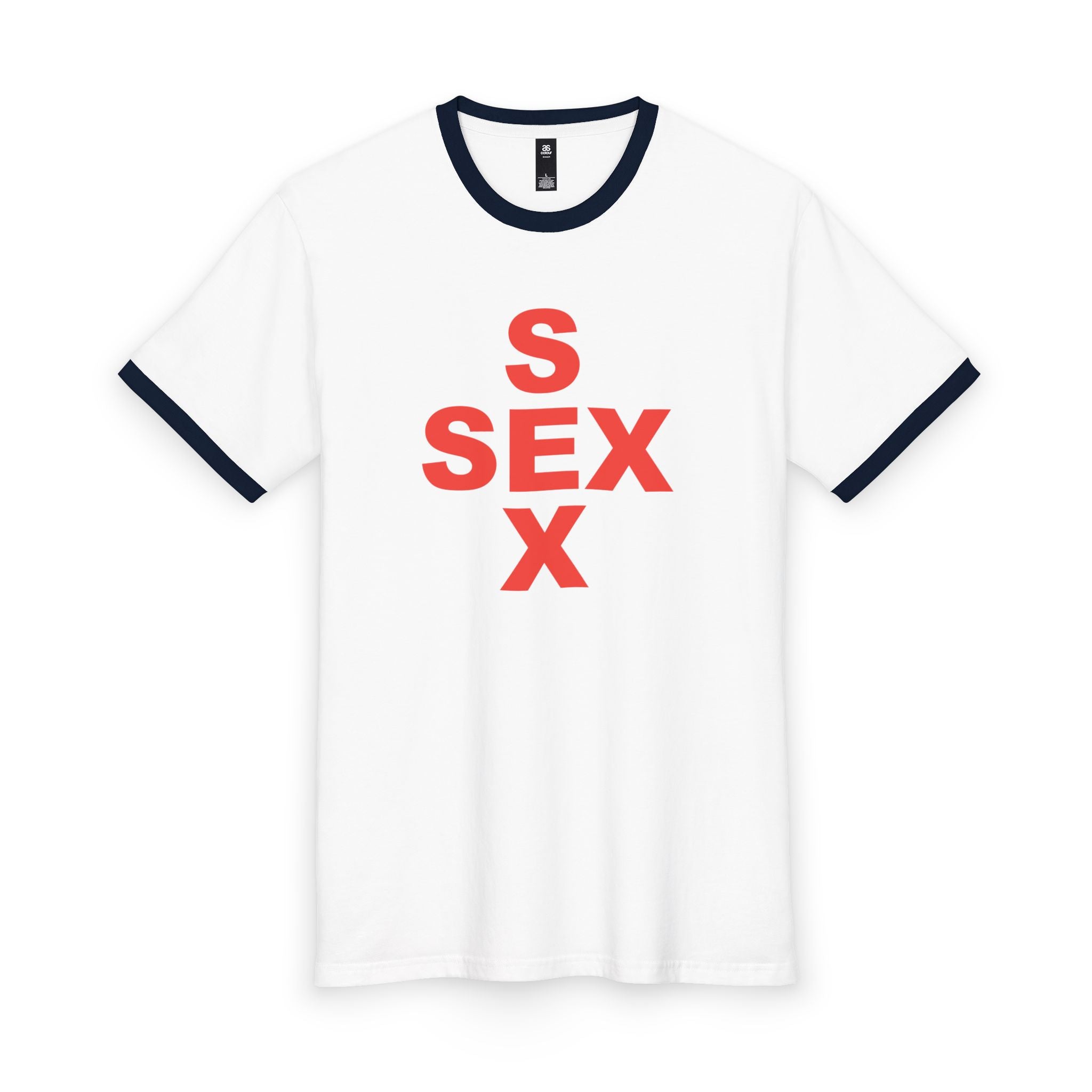 Ringer Tee — Bold 'S SEX X' Graphic Tee (Retro Red Print)