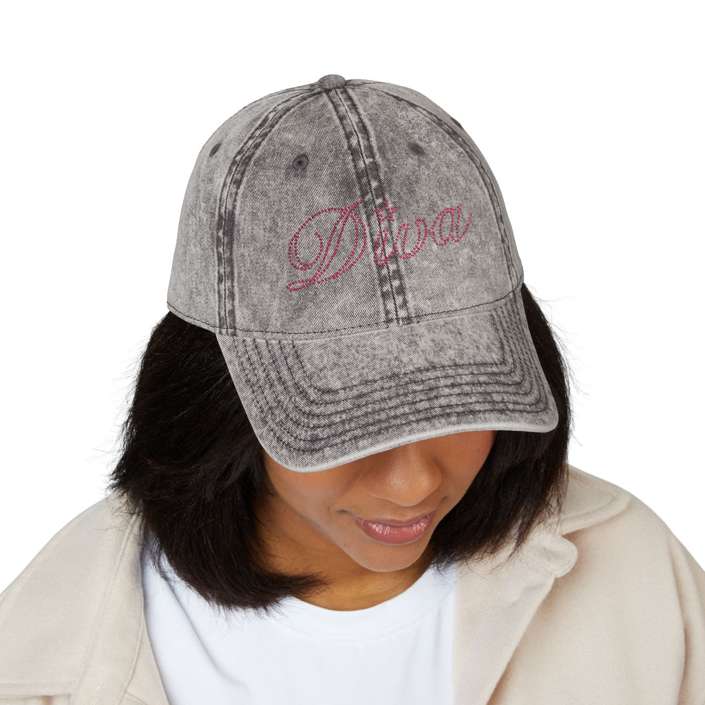 Embroidered Vintage Dad Cap — Distressed Grey Baseball Hat with Pink Script